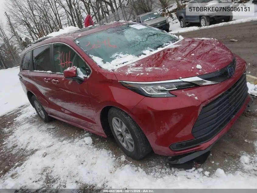 5TDBRKEC7NS086151 2022 Toyota Sienna Le