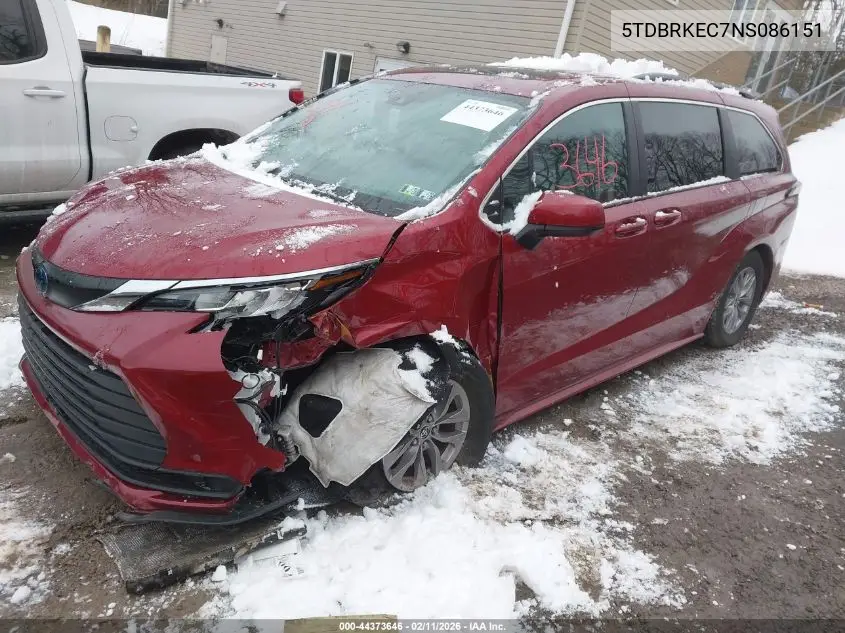 5TDBRKEC7NS086151 2022 Toyota Sienna Le