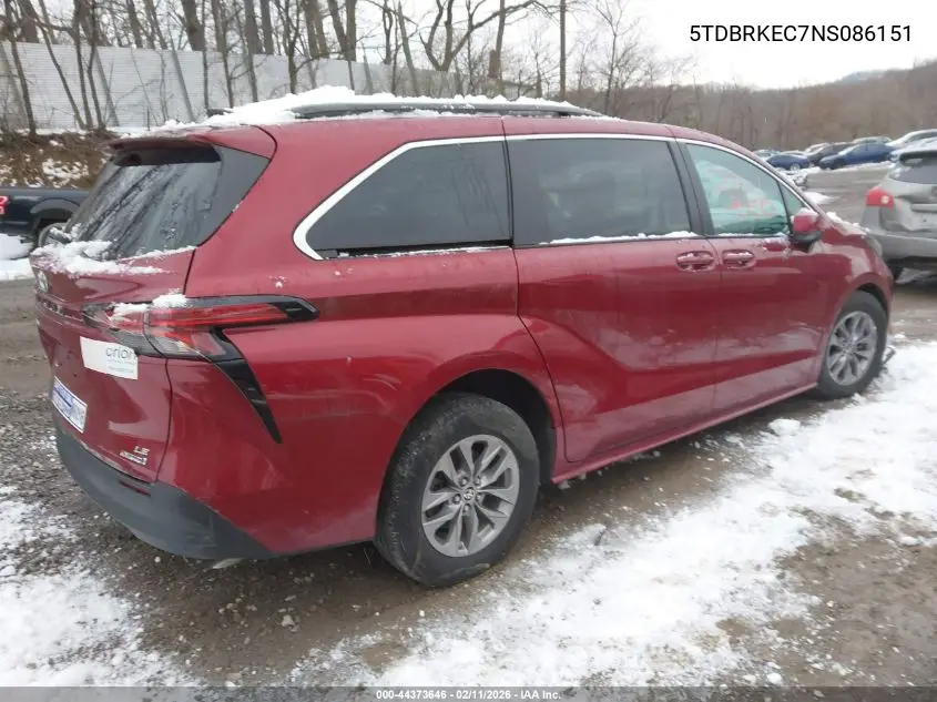 5TDBRKEC7NS086151 2022 Toyota Sienna Le
