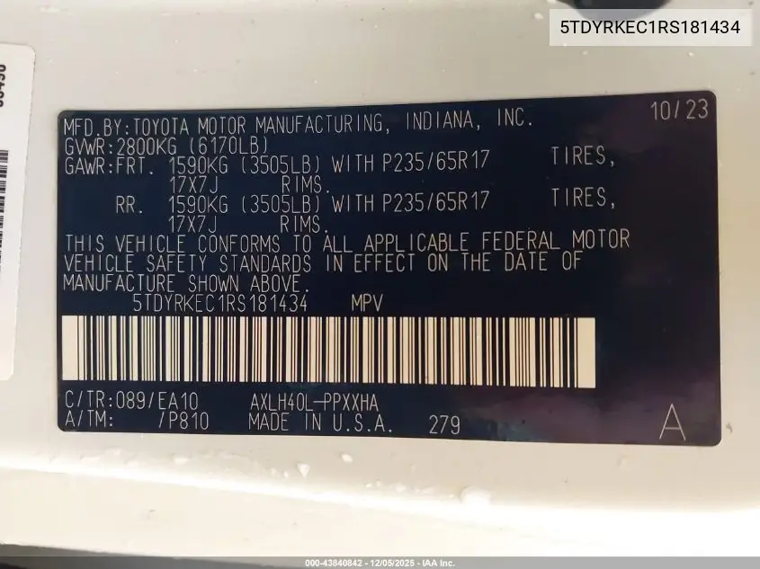5TDYRKEC1RS181434 2024 Toyota Sienna Xle