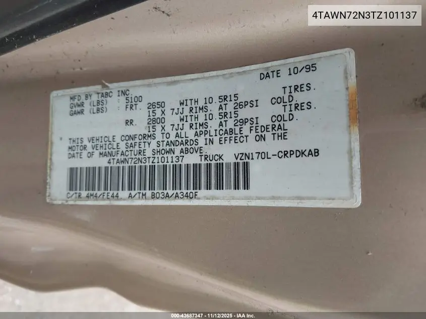4TAWN72N3TZ101137 1996 Toyota Tacoma Xtracab