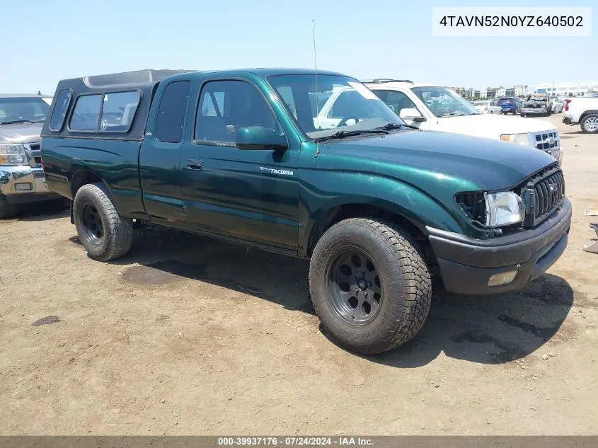 4TAVN52N0YZ640502 2000 Toyota Tacoma Base V6