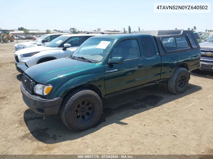 4TAVN52N0YZ640502 2000 Toyota Tacoma Base V6