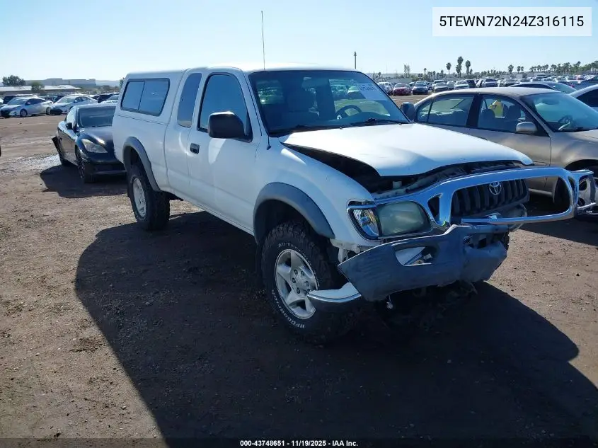 5TEWN72N24Z316115 2004 Toyota Tacoma Base V6