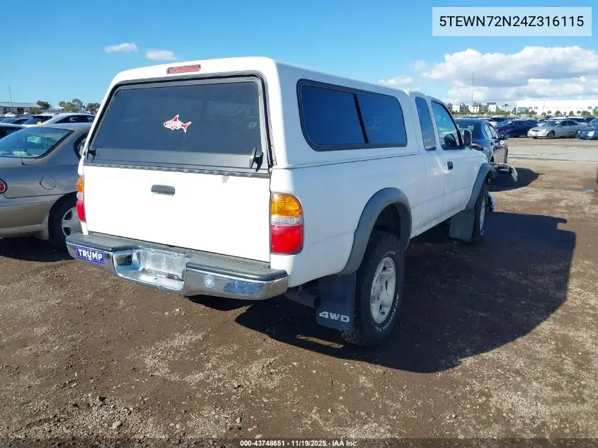 5TEWN72N24Z316115 2004 Toyota Tacoma Base V6
