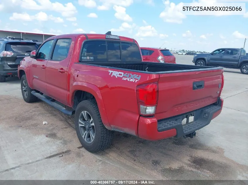 2016 Toyota Tacoma Trd Sport VIN: 5TFCZ5AN5GX025066 Lot: 40366757