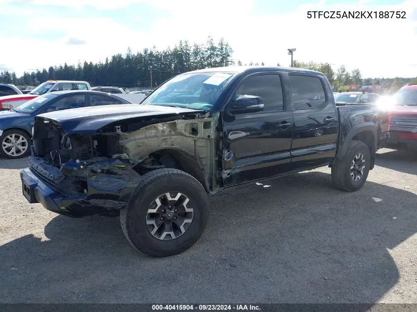 5TFCZ5AN2KX188752 2019 Toyota Tacoma Trd Off Road