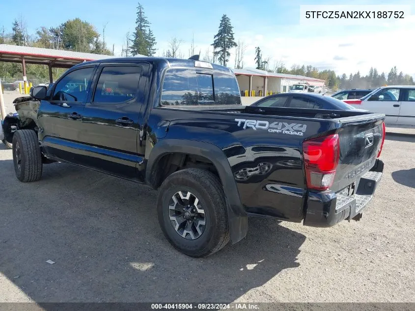 5TFCZ5AN2KX188752 2019 Toyota Tacoma Trd Off Road