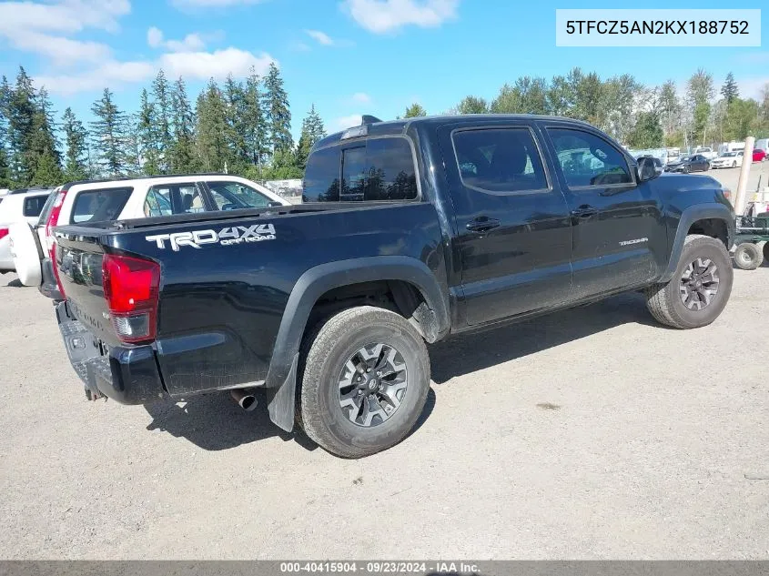 2019 Toyota Tacoma Trd Off Road VIN: 5TFCZ5AN2KX188752 Lot: 40415904