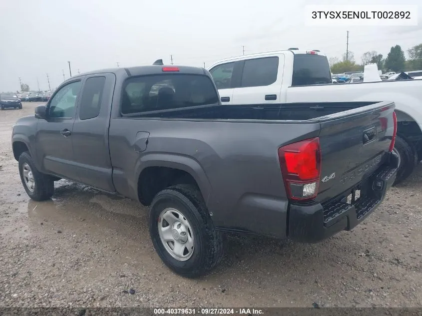 3TYSX5EN0LT002892 2020 Toyota Tacoma Access Cab/Sr/Sr5