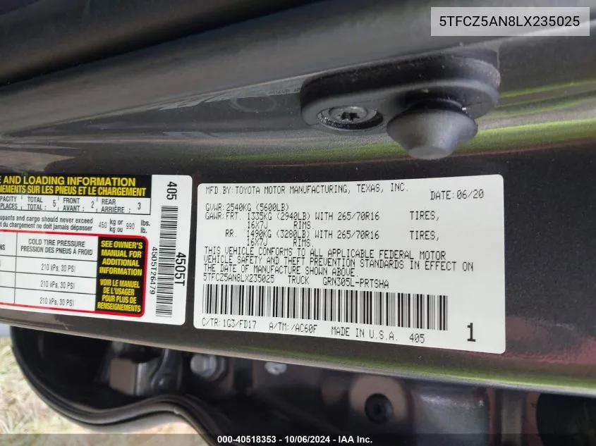 5TFCZ5AN8LX235025 2020 Toyota Tacoma Trd Off-Road