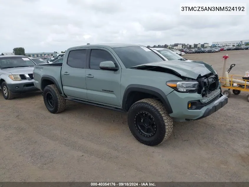 2022 Toyota Tacoma Double Cab/Sr/Sr5/Trd Sport/Trd Off Road/Trd Pro VIN: 3TMCZ5AN3NM524192 Lot: 40354176