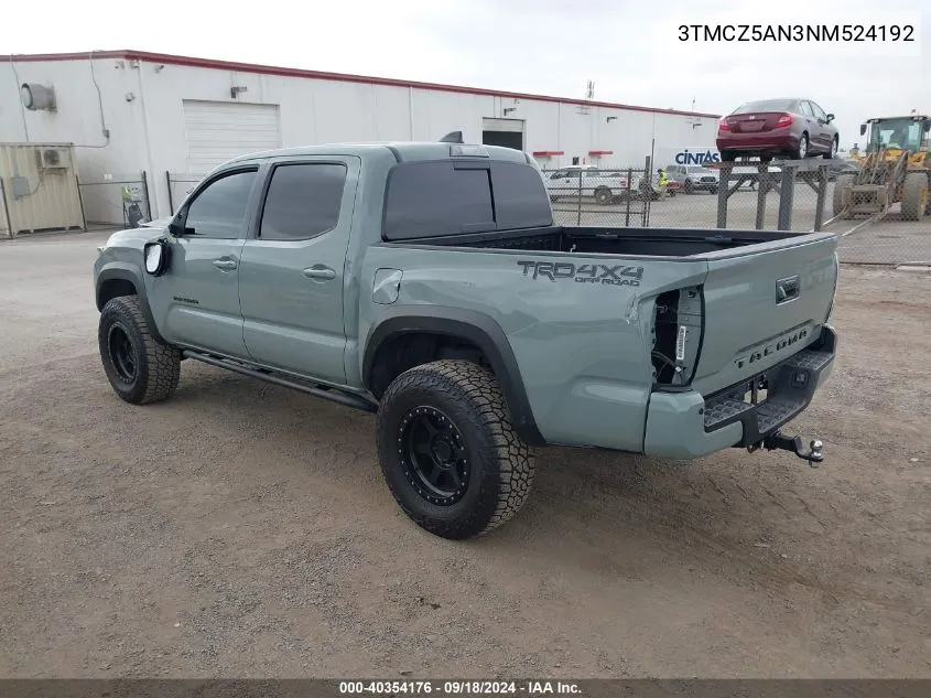 2022 Toyota Tacoma Double Cab/Sr/Sr5/Trd Sport/Trd Off Road/Trd Pro VIN: 3TMCZ5AN3NM524192 Lot: 40354176