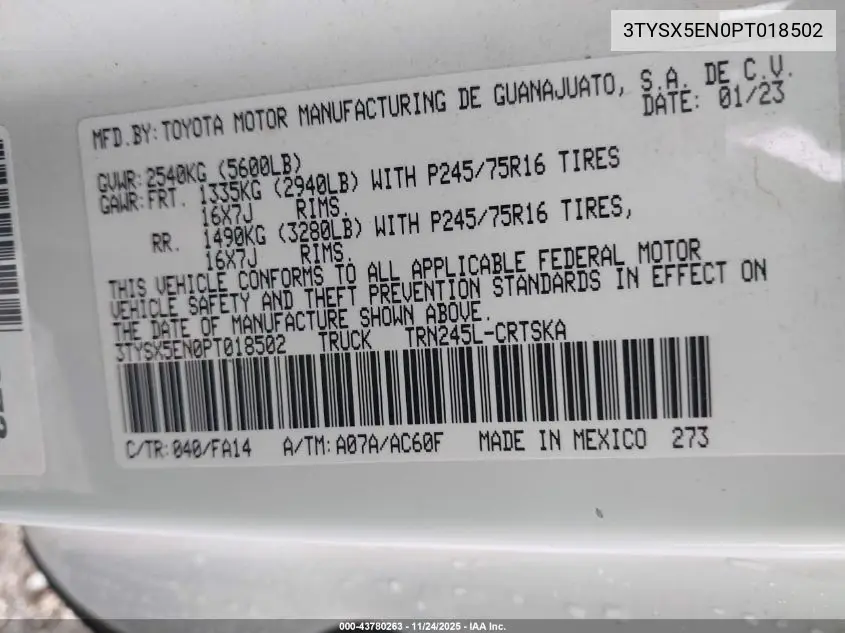 3TYSX5EN0PT018502 2023 Toyota Tacoma Sr