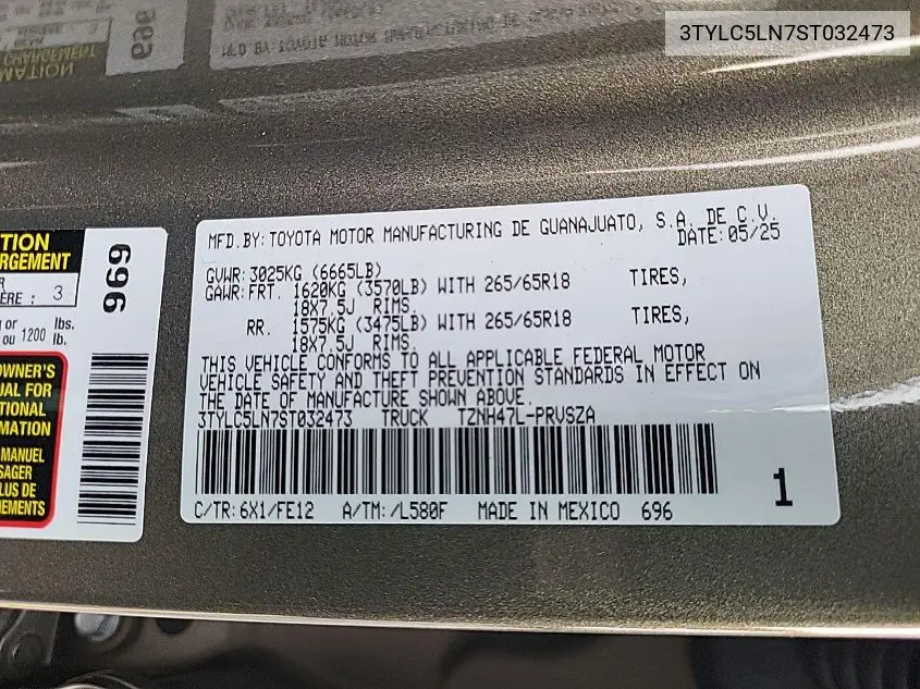 3TYLC5LN7ST032473 2025 Toyota Tacoma Hybrid Trd Sport 4Wd