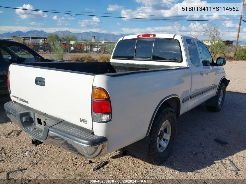 5TBRT3411YS114562 2000 Toyota Tundra Sr5 V8