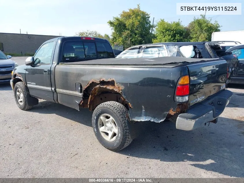 2000 Toyota Tundra Sr5 V8 VIN: 5TBKT4419YS115224 Lot: 40336616