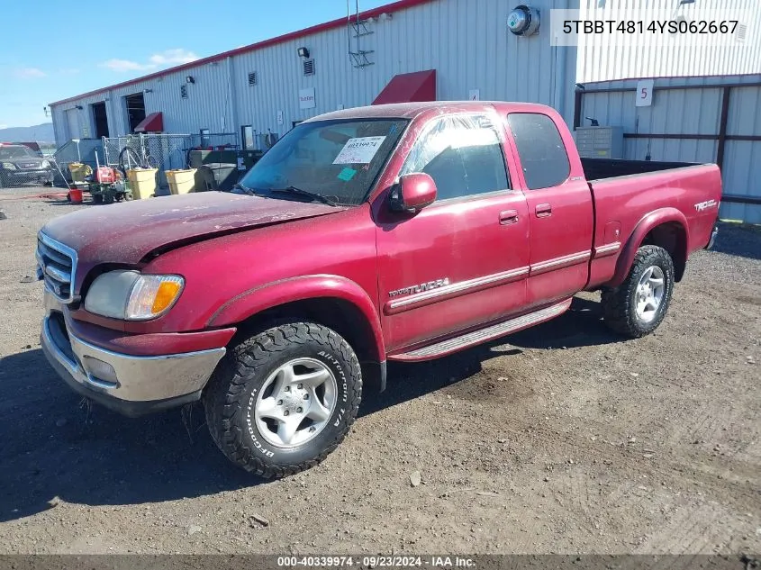 5TBBT4814YS062667 2000 Toyota Tundra Ltd V8