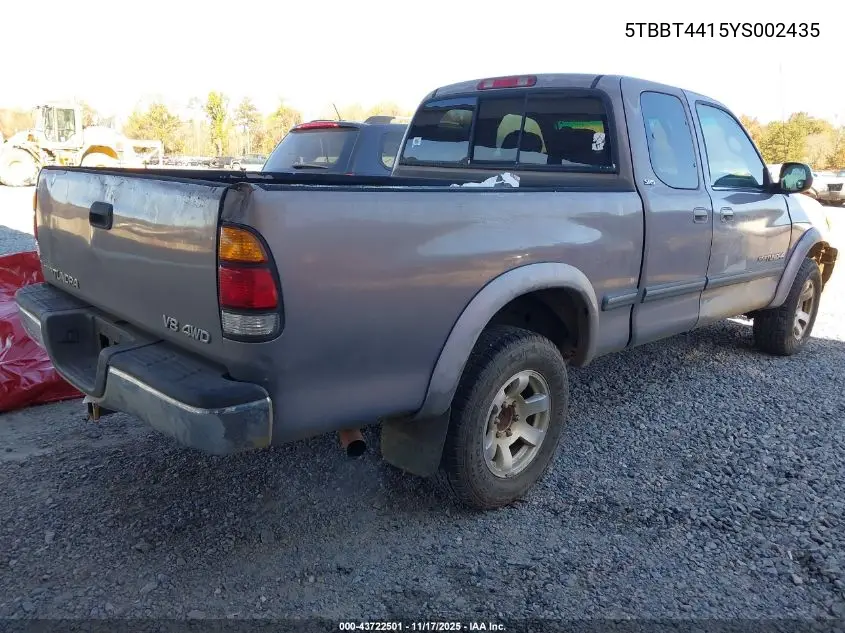 5TBBT4415YS002435 2000 Toyota Tundra Sr5 V8