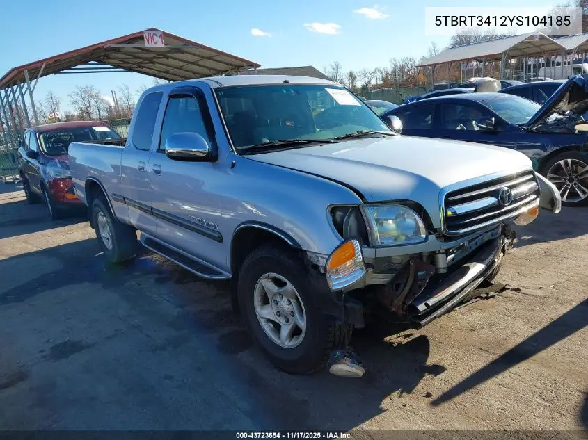5TBRT3412YS104185 2000 Toyota Tundra Sr5 V8