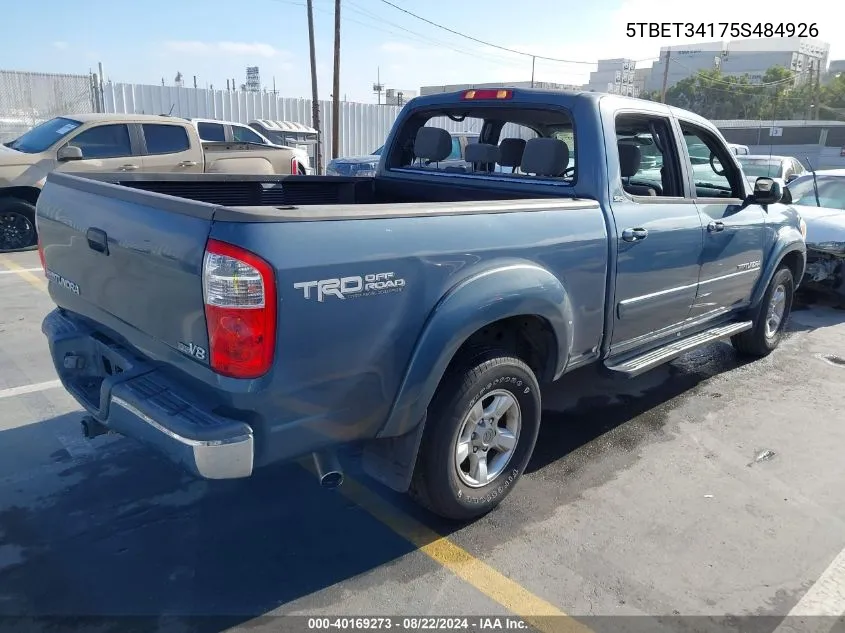 2005 Toyota Tundra Sr5 V8 VIN: 5TBET34175S484926 Lot: 40169273