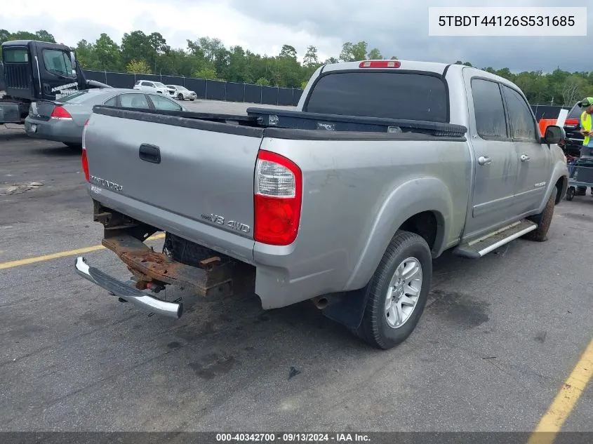 2006 Toyota Tundra Sr5 V8 VIN: 5TBDT44126S531685 Lot: 40342700