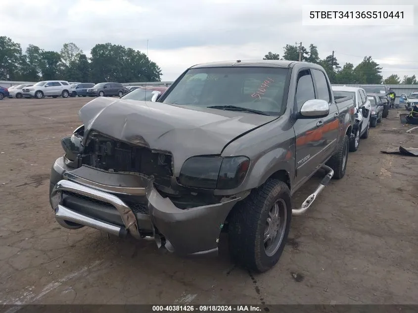 2006 Toyota Tundra Double Cab Sr5 VIN: 5TBET34136S510441 Lot: 40381426