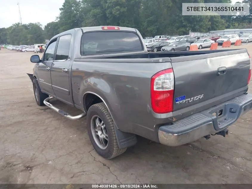 2006 Toyota Tundra Double Cab Sr5 VIN: 5TBET34136S510441 Lot: 40381426