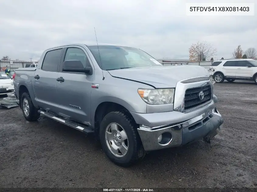 5TFDV541X8X081403 2008 Toyota Tundra Sr5 5.7L V8