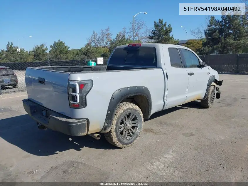 5TFRV54198X040492 2008 Toyota Tundra Sr5 5.7L V8