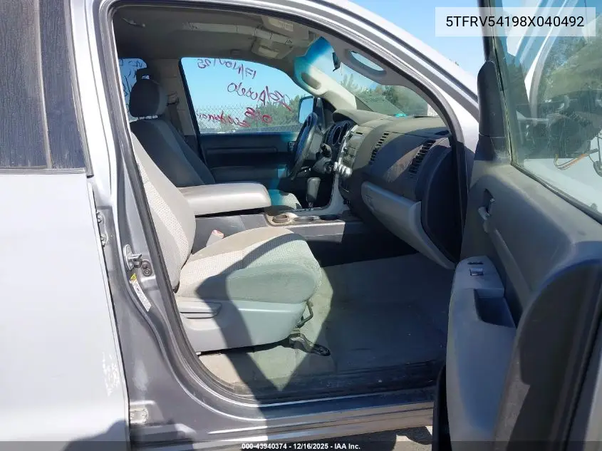 5TFRV54198X040492 2008 Toyota Tundra Sr5 5.7L V8