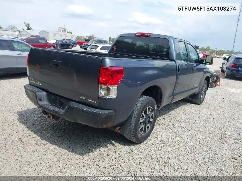 2010 Toyota Tundra Grade 5.7L V8 VIN: 5TFUW5F15AX103274 Lot: 40285620