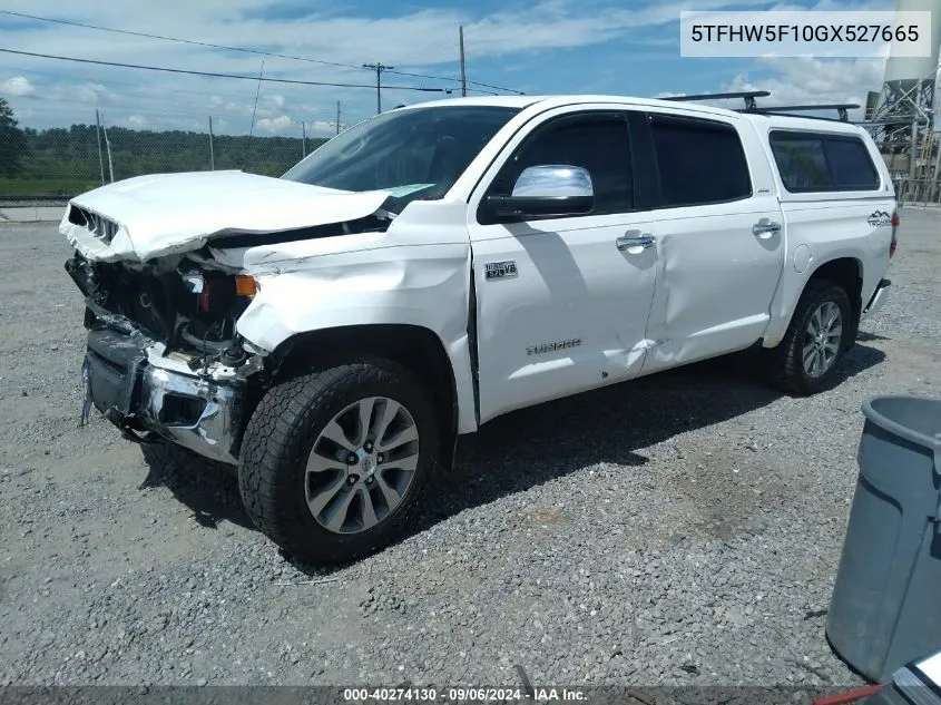 2016 Toyota Tundra Limited 5.7L V8 VIN: 5TFHW5F10GX527665 Lot: 40274130