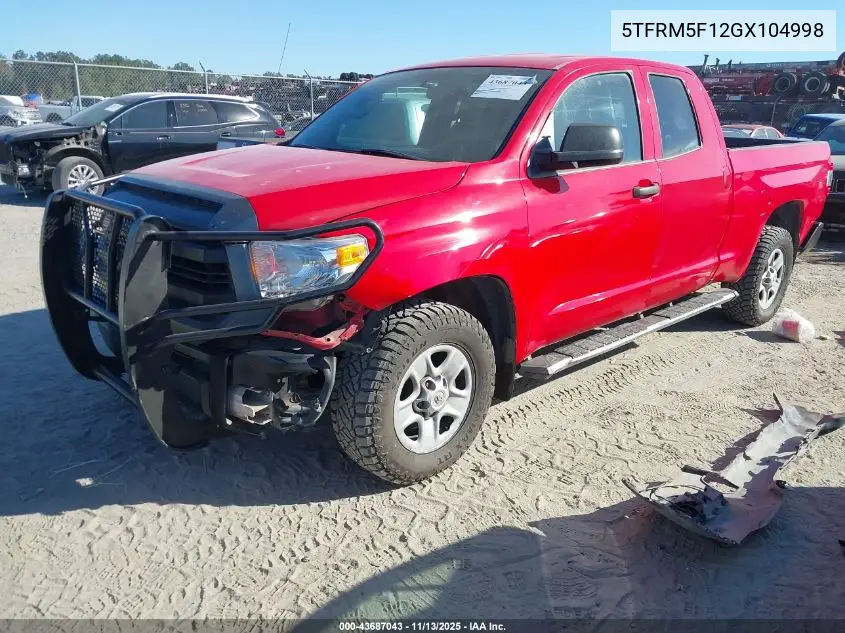 5TFRM5F12GX104998 2016 Toyota Tundra Sr 4.6L V8