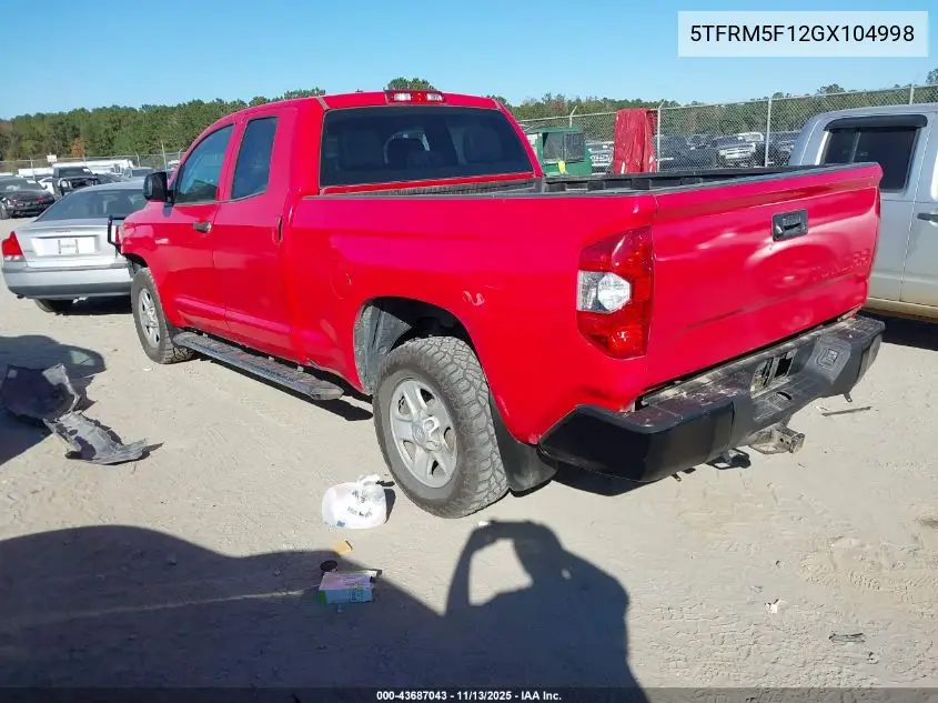 5TFRM5F12GX104998 2016 Toyota Tundra Sr 4.6L V8
