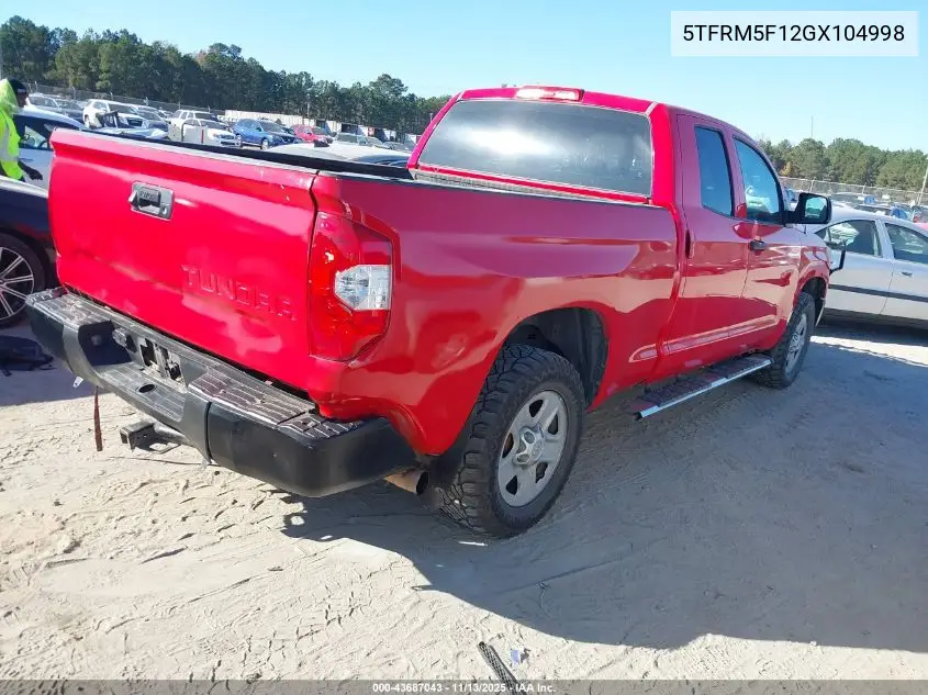 5TFRM5F12GX104998 2016 Toyota Tundra Sr 4.6L V8