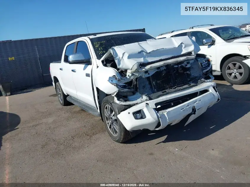 5TFAY5F19KX836345 2019 Toyota Tundra Platinum 5.7L V8