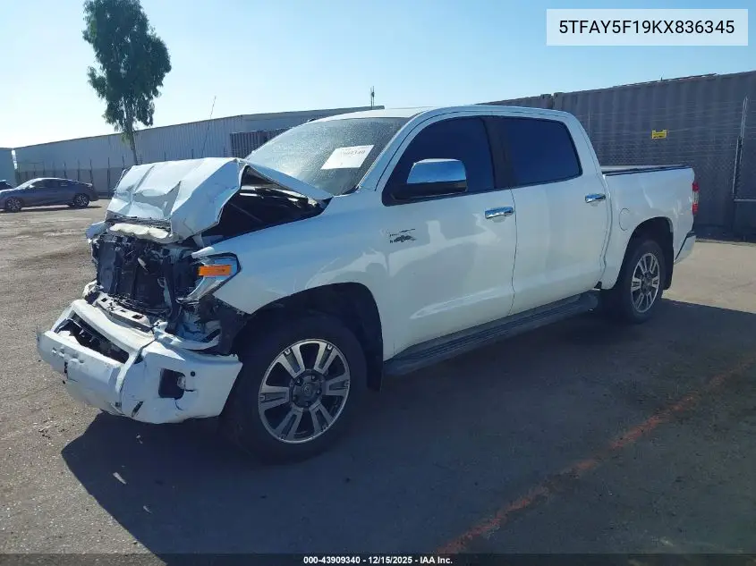 5TFAY5F19KX836345 2019 Toyota Tundra Platinum 5.7L V8