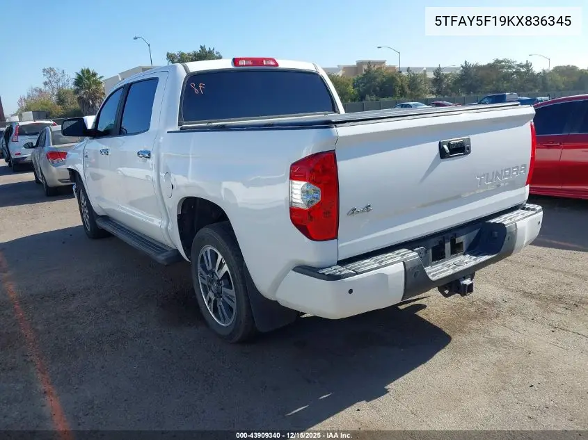 5TFAY5F19KX836345 2019 Toyota Tundra Platinum 5.7L V8
