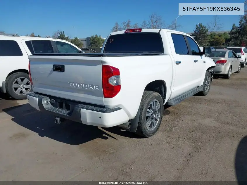 5TFAY5F19KX836345 2019 Toyota Tundra Platinum 5.7L V8