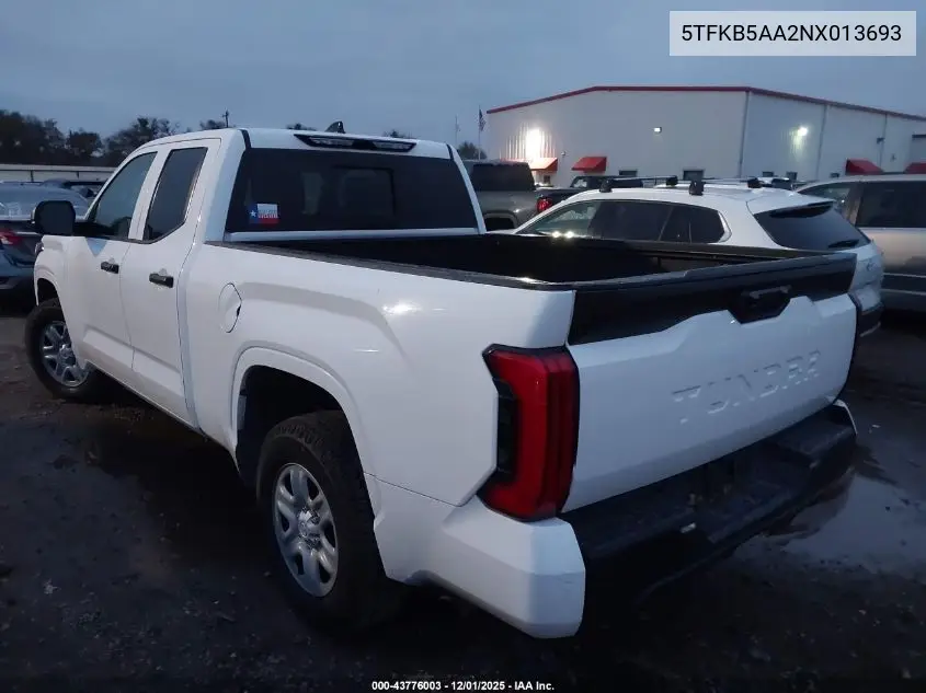 5TFKB5AA2NX013693 2022 Toyota Tundra Sr