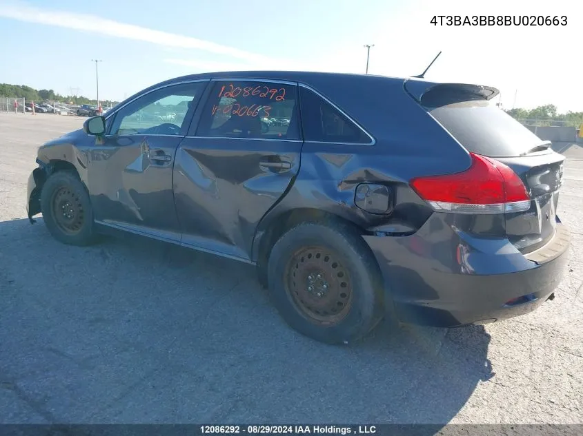 2011 Toyota Venza VIN: 4T3BA3BB8BU020663 Lot: 12086292