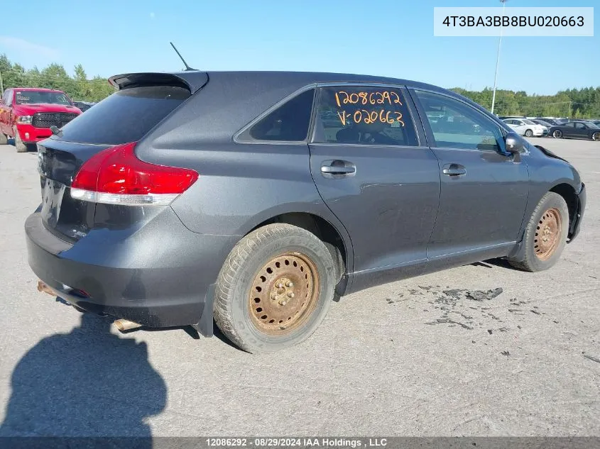 2011 Toyota Venza VIN: 4T3BA3BB8BU020663 Lot: 12086292