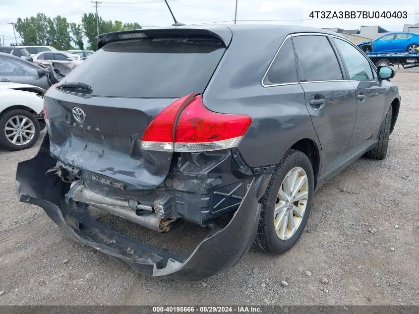 2011 Toyota Venza VIN: 4T3ZA3BB7BU040403 Lot: 40195666