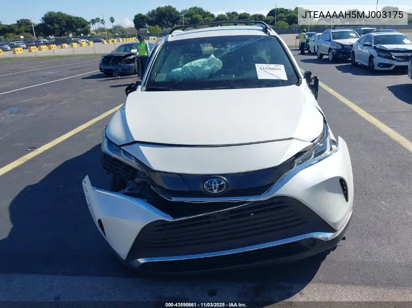 JTEAAAAH5MJ003175 2021 Toyota Venza Limited