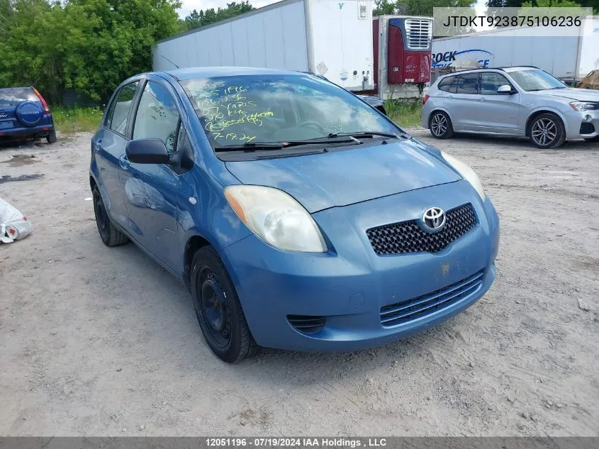 2007 Toyota Yaris VIN: JTDKT923875106236 Lot: 12051196