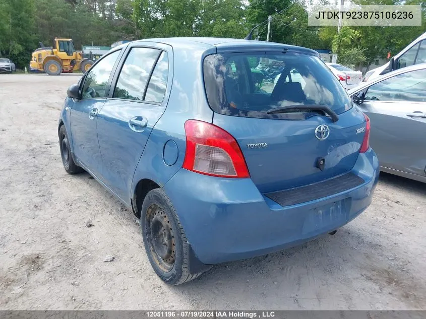 2007 Toyota Yaris VIN: JTDKT923875106236 Lot: 12051196