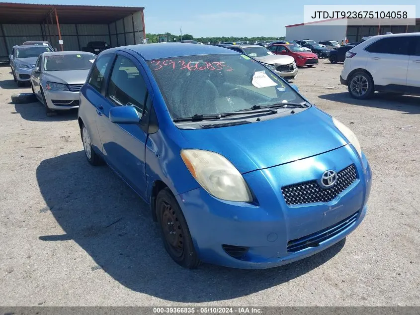 JTDJT923675104058 2007 Toyota Yaris