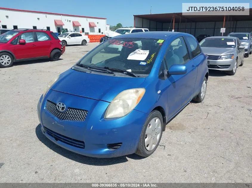 JTDJT923675104058 2007 Toyota Yaris