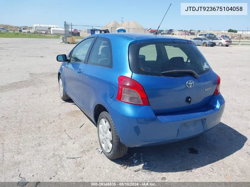 JTDJT923675104058 2007 Toyota Yaris